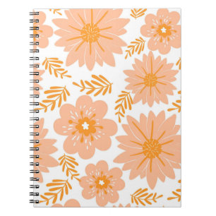 Retro Vintage Peach Fuzz Orange Flower Pattern Notebook