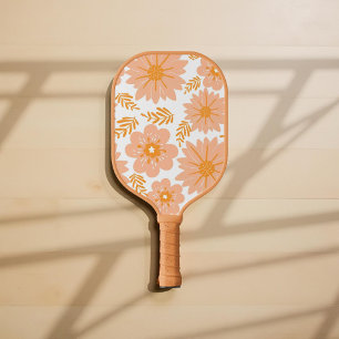 Retro Vintage Peach Fuzz Orange Flower Pattern Pickleball Paddle