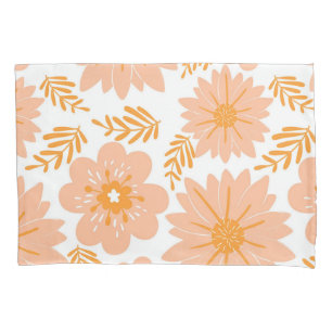 Retro Vintage Peach Fuzz Orange Flower Pattern Pillowcase