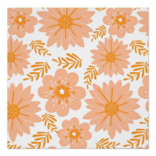 Retro Vintage Peach Fuzz Orange Flower Pattern Poster