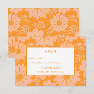 Retro Vintage Peach Fuzz Orange Flower Pattern RSVP Card