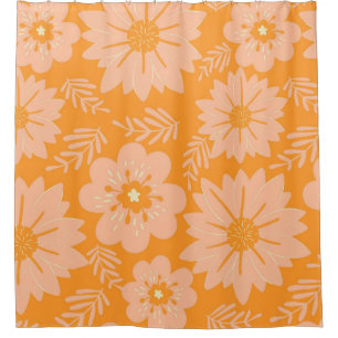 Retro Vintage Peach Fuzz Orange Flower Pattern Shower Curtain