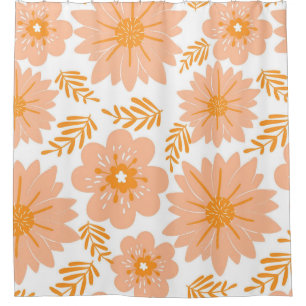 Retro Vintage Peach Fuzz Orange Flower Pattern Shower Curtain