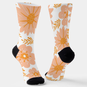 Retro Vintage Peach Fuzz Orange Flower Pattern Socks