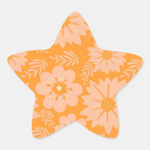 Retro Vintage Peach Fuzz Orange Flower Pattern Star Sticker