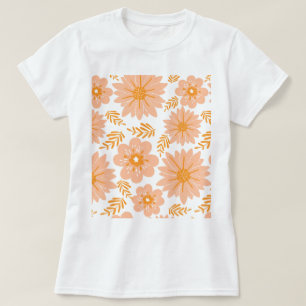 Retro Vintage Peach Fuzz Orange Flower Pattern T-Shirt