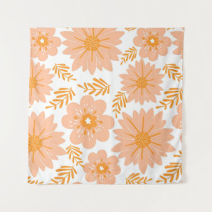 Retro Vintage Peach Fuzz Orange Flower Pattern Tapestry