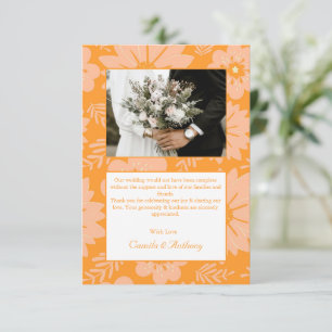 Retro Vintage Peach Fuzz Orange Flower Pattern Thank You Card