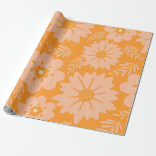 Retro Vintage Peach Fuzz Orange Flower Pattern Wrapping Paper