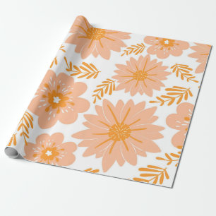 Retro Vintage Peach Fuzz Orange Flower Pattern Wrapping Paper