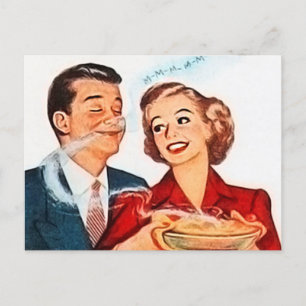 retro vintage pie baking lady postcard