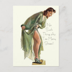 Retro Vintage Pin-up shoes Too Many Shoes Postcard