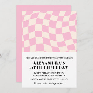 Retro Vintage Pink 57th Checkered  birthday Invitation