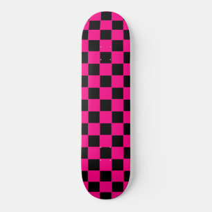 Retro Vintage Pink and Black Chequered Skateboard