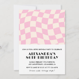 Retro Vintage Pink Chequered 86th birthday Invitation