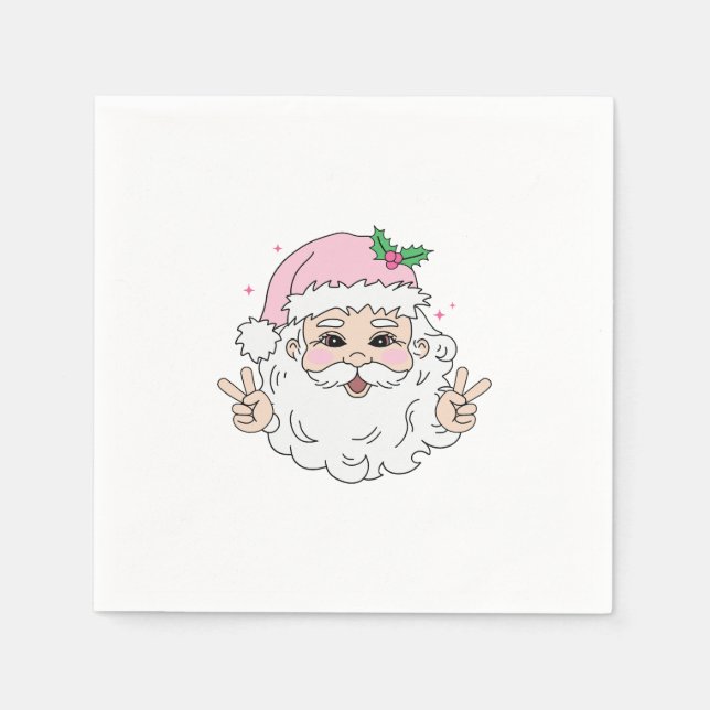 Retro Vintage Pink Christmas Santa Napkin (Front)
