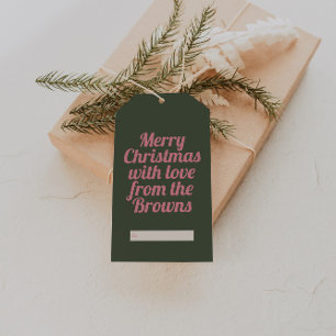 Retro Vintage Pink & Green Merry Christmas Gift Tags