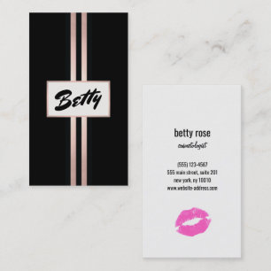 Retro Vintage Pink Kissing Lips Gold Stripe Beauty Business Card