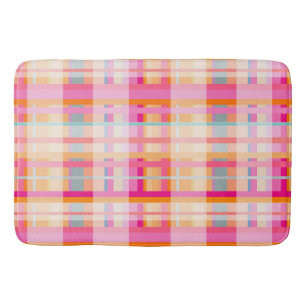 Retro Vintage Pink Plaid Pattern In Pastels Bath Mat