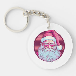 Retro vintage pink santa claus key ring