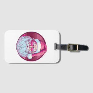 Retro vintage pink santa claus  luggage tag