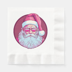 Retro vintage pink santa claus napkin