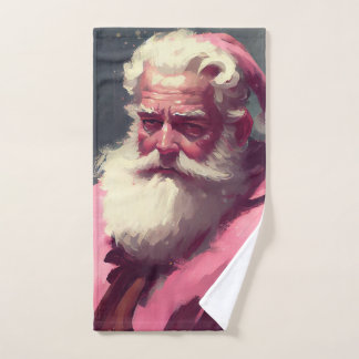 Retro Vintage Pink Santa Claus - Oil Paint Faux Ca Bath Towel Set