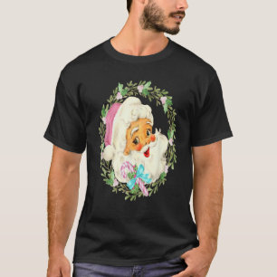 Retro Vintage Pink Santa Claus Pink Christmas T-Shirt