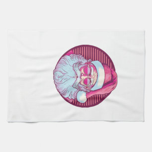 Retro vintage pink santa claus tea towel