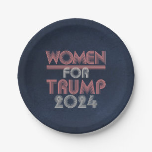 Retro Vintage Pink Women for Trump 2024 Paper Plate