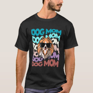 Retro Vintage Pomeranian Dog Mum Cool Sunglasses T-Shirt