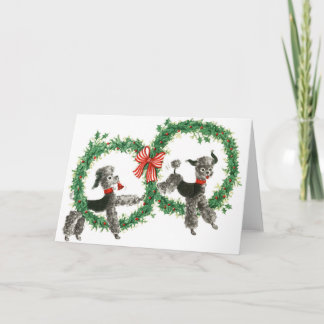 Retro Vintage Poodles in Wreaths Design Holiday Card