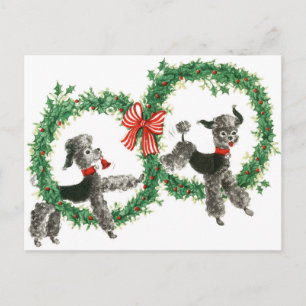 Retro Vintage Poodles in Wreaths Design Postcard