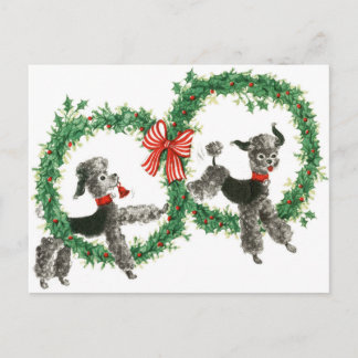 Retro Vintage Poodles in Wreaths Design Postcard