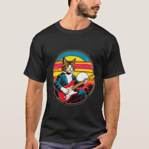 Retro Vintage Pop Art Cat Plays Electric Guitar 80 T-Shirt