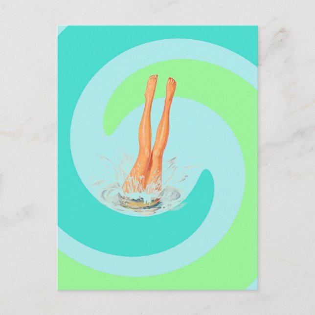 Retro Vintage Postcard Seafoam Surf Waves Dive (Front)