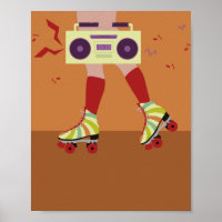 retro vintage poster| skating girl with boom box 