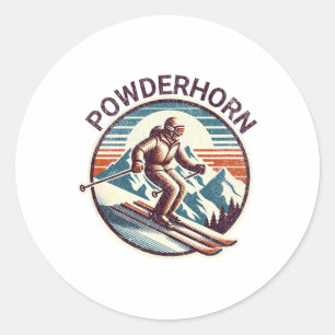 Retro Vintage Powderhorn Colorado Ski Resort Winte Classic Round Sticker