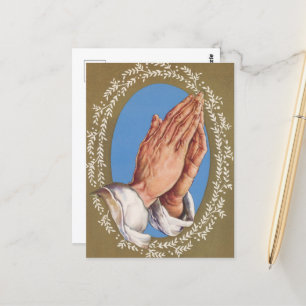 retro vintage praying hands Christmas Postcard