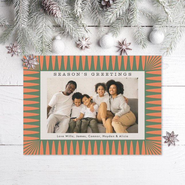 Retro Vintage Print Seasons Greetings Photo Holiday Card (Creator Uploaded)