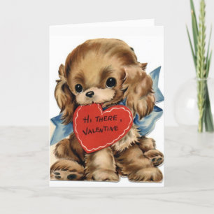 Retro Vintage Puppy Heart Custom Valentine's Day Holiday Card