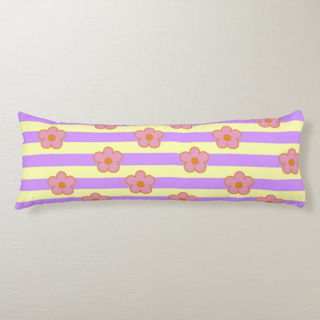 Retro Vintage Purple Stripe Flower Pattern Body Cushion (Front)