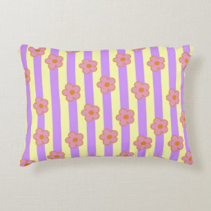 Retro Vintage Purple Stripe Flower Pattern Decorative Cushion