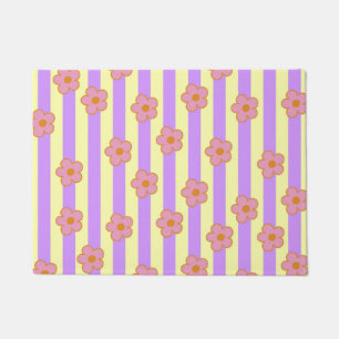 Retro Vintage Purple Stripe Flower Pattern Doormat