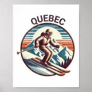 Retro Vintage Quebec Canada Ski Resort Winter Skii Poster