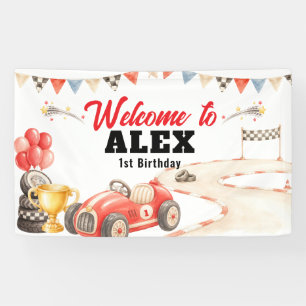 Retro Vintage Race Car Welcome Birthday Banner
