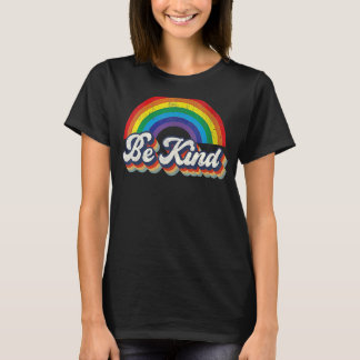 Retro Vintage Rainbow Be Kind Lgbtq Flag Gay Pride T-Shirt