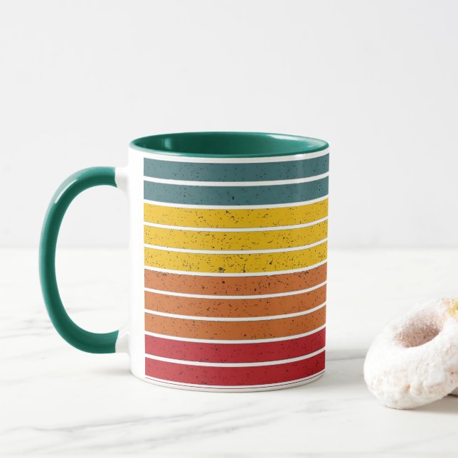 Retro vintage rainbow sunset stripes  mug (With Donut)