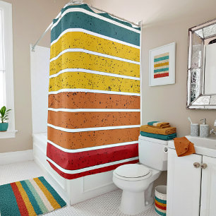 Retro vintage rainbow sunset stripes  shower curtain