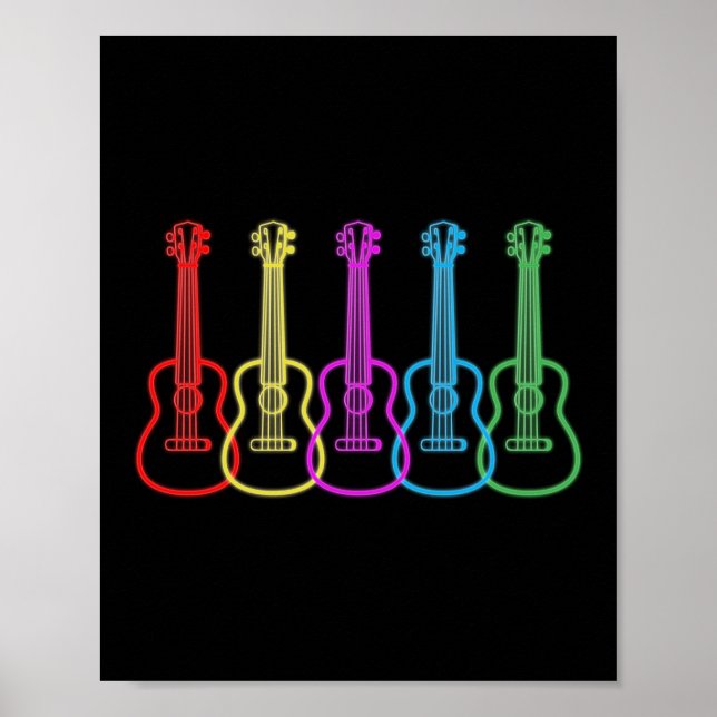 Retro Vintage Rainbow Ukulele Player Hawaiian Poster (Front)
